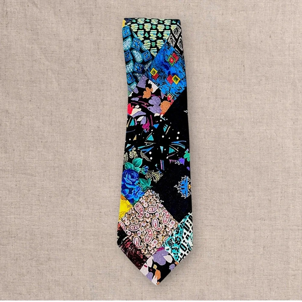 Brioni Silk Patchwork Tie Mens Multicolor Geometric Floral Luxury Designer